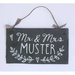 Personalisiertes Hochzeitsgeschenk – Schiefer Türschild Mr & Mrs mit Name
