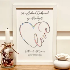 Personalisiertes Hochzeitsgeschenk – Geldgeschenk im Rahmen mit Namen & Datum – Kreatives Geschenk für Brautpaare