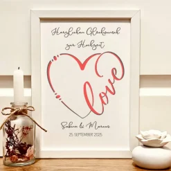 Personalisiertes Hochzeitsgeschenk – Geldgeschenk im Rahmen mit Namen & Datum – Kreatives Geschenk für Brautpaare