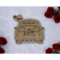 Personalisiertes Hochzeitsauto aus Holz – Geldgeschenk mit Namen & Datum | Kreatives Hochzeitsgeschenk Mr & Mrs.