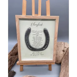 Personalisiertes Hochzeitsgeschenk mit echtem Hufeisen – Unikates Wandbild als Glücksbringer zur Hochzeit