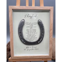 Personalisiertes Hochzeitsgeschenk mit echtem Hufeisen – Unikates Wandbild als Glücksbringer zur Hochzeit