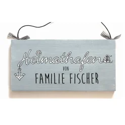 Personalisiertes Hochzeitsgeschenk Türschild Heimathafen aus Holz - maritimes Familienschild handgemalt, individuelles Haustürschild mit Name - einzigartiges Geschenk zur Hochzeit für das Brautpaar - persönlich, exklusiv, besonders
