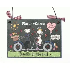 Personalisiertes Hochzeitsgeschenk: Handgemachtes Schiefertürschild mit Namen & Datum – Exklusiv, Dekorativ, Wetterfest