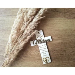 Personalisiertes Holzkreuz mit Name | 3D Kreuz zur Taufe, Geburt, Kommunion | Geschenk Kind | Holzdeko religiös