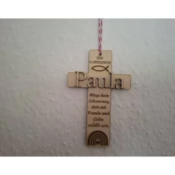 Personalisiertes Holzkreuz mit Name | 3D Kreuz zur Taufe, Geburt, Kommunion | Geschenk Kind | Holzdeko religiös