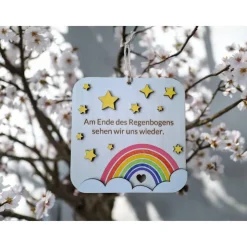 Personalisiertes Holzschild Regenbogen als Erinnerung an Sternenkind – Regenbogenbaby Geschenk mit Gravur