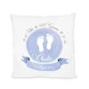 Personalisiertes Kissen für Babys zur Geburt u. Taufe, Babygeschenk mit Geburtsdaten in Blau mit Fußabdrücken