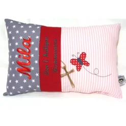 personalisiertes Kissen Geschenk zur Kommunion Geburt oder Taufe besticktes Namenskissen für Jungen und Mädchen versch. Farben möglich