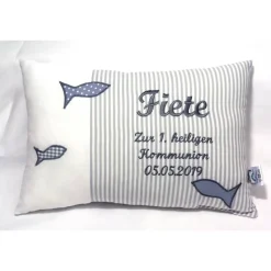 Personalisiertes Kissen zur Kommunion, Konfirmation, Firmung, Geburt & Taufe – Geschenk für Mädchen & Jungen mit Namen
