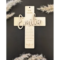 Personalisiertes Kreuz zur Taufe, Kommunion, Firmung, Konfirmation, Holzkreuz, Taufkreuz