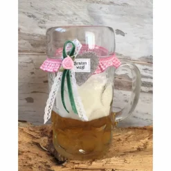 Personalisiertes Maßkrug-Strumpfband mit Karorüsche & Filzherz – Wiesn Krugband