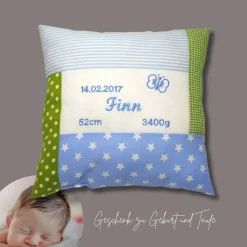 personalisiertes Namenskissen Geschenkidee zu Geburt und Taufe Geburtskissen für Jungen Mädchen Taufgeschenk