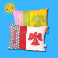 Personalisiertes Namenskissen zur Geburt oder Taufe – Kissen Geschenk für Jungen & Mädchen mit Engelmotiv, 20cm x 30cm