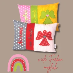 Personalisiertes Namenskissen zur Geburt oder Taufe – Kissen Geschenk für Jungen & Mädchen mit Engelmotiv, 20cm x 30cm