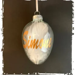 Personalisiertes Osterei aus Glas mit weißer/rosa Feder - zum hängen und legen!