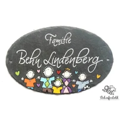 Personalisiertes Schieferschild Familie – Ovales Haustürschild als Hochzeitsgeschenk, wetterfest & handgefertigt