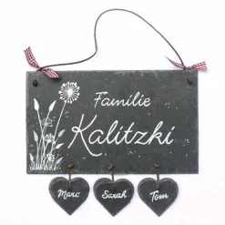 Personalisiertes Schiefer Türschild mit Herzanhängern – Handgemachtes Hochzeitsgeschenk mit Name