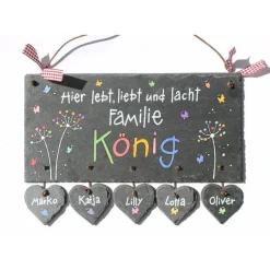 Personalisiertes Schieferschild Familie – Hochzeitsgeschenk Türschild mit Namen, wetterfest & handgemalt