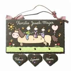 Personalisiertes Schiefertürschild mit Pferd – Handgemachtes Haustürschild für Familien mit Namen
