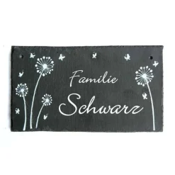 Personalisiertes Schiefer Türschild Familie mit Pusteblumen – Namensschild handgemacht & wetterfest, individuelles Familiengeschenk