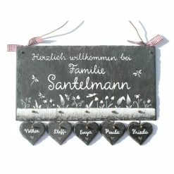 Personalisiertes Schiefertürschild – Handbemalt & Wetterfest – Individuelles Geschenk für Familie, Einzug & Hochzeit