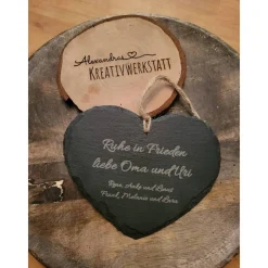personalisiertes Schieferherz 16x13, Beerdigung, Erinnerung, Ruhe in Frieden, Herzform, Grabdekoration, Trauer, Allerhei