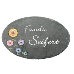 Personalisiertes Schiefer Türschild Familie, exklusives Hochzeitsgeschenk, Handbemalt & Wetterfest, ovales Familientürschild, einmaliges Paargeschenk