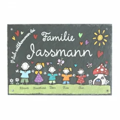 Personalisiertes Schiefer Türschild – Edles Willkommensschild mit Name & Wunschfiguren