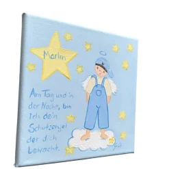 Personalisiertes Schutzengelbild Junge – Handgemaltes Taufgeschenk zur Geburt & Taufe