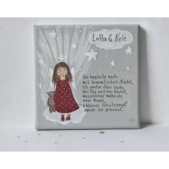 Personalisiertes Schutzengelbild für Kinder – Geschenk zur Taufe, Geburt & Geburtstag – Handgemalt 20x20 auf Keilrahmen