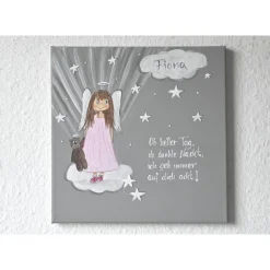 Personalisiertes Schutzengelbild für Kinder – Geschenk zur Taufe, Geburt & Geburtstag – Handgemalt 20x20 auf Keilrahmen