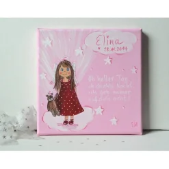 Personalisiertes Schutzengelbild für Kinder – Geschenk zur Taufe, Geburt & Geburtstag – Handgemalt 20x20 auf Keilrahmen