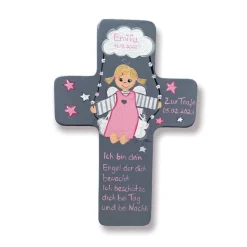 Personalisiertes Schutzengelkreuz Mädchen – Taufkreuz & Kinderkreuz als Geschenk zur Taufe oder Geburt