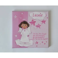 Personalisiertes Schutzengelbild für Mädchen – handgemaltes Taufgeschenk mit Spruch, Engelbild auf Leinwand, Unikat 20x20