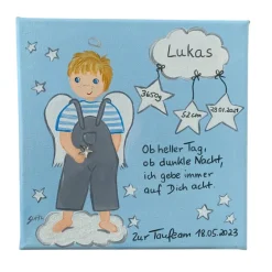 Personalisiertes Schutzengelbild Junge – Handgemaltes Taufgeschenk zur Geburt & Taufe
