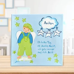 Personalisiertes Schutzengelbild Junge – Handgemaltes Taufgeschenk zur Geburt & Taufe