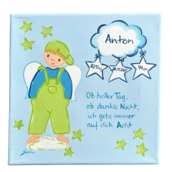 Personalisiertes Schutzengelbild Junge – Handgemaltes Taufgeschenk zur Geburt & Taufe