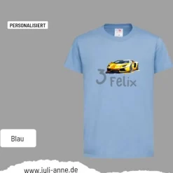 Personalisiertes Shirt GEBURTSTAG Zahl & Name personalisiert Rennauto Gelb Gold
