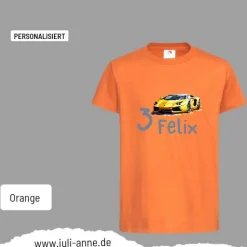 Personalisiertes Shirt GEBURTSTAG Zahl & Name personalisiert Rennauto Gelb Gold