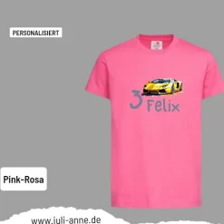 Personalisiertes Shirt GEBURTSTAG Zahl & Name personalisiert Rennauto Gelb Gold