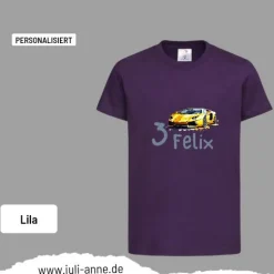 Personalisiertes Shirt GEBURTSTAG Zahl & Name personalisiert Rennauto Gelb Gold