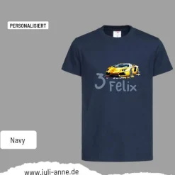 Personalisiertes Shirt GEBURTSTAG Zahl & Name personalisiert Rennauto Gelb Gold