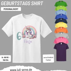 Personalisiertes Shirt GEBURTSTAG Zahl & Name personalisiert Rainbow Unicorn