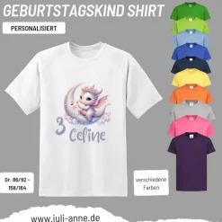 Personalisiertes Shirt GEBURTSTAG Zahl & Name personalisiert Mond Drache Baby