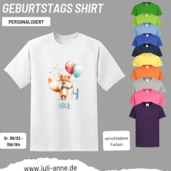 Personalisiertes Shirt GEBURTSTAG Zahl & Name personalisiert Party Fuchs