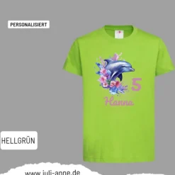 Personalisiertes Shirt GEBURTSTAG Zahl & Name personalisiert Aqua Delfin 2