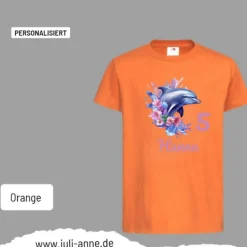 Personalisiertes Shirt GEBURTSTAG Zahl & Name personalisiert Aqua Delfin 2