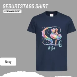 Personalisiertes Shirt GEBURTSTAG Zahl & Name personalisiert ~ Ballerina Fee Bunt Schmetterlinge