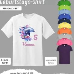 Personalisiertes Shirt GEBURTSTAG Zahl & Name personalisiert Aqua Delfin 2